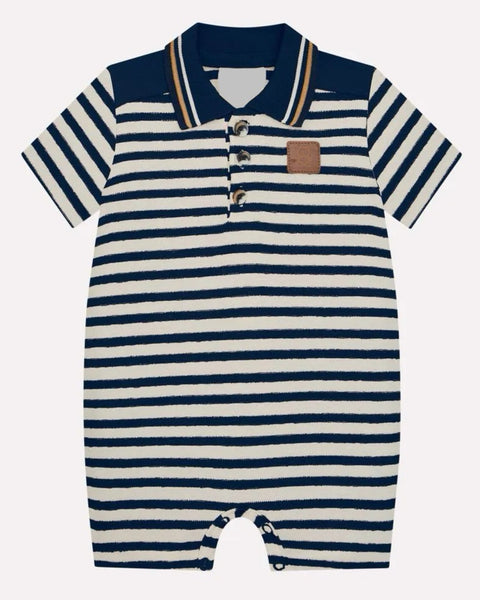 Navy Striped Polo Romper