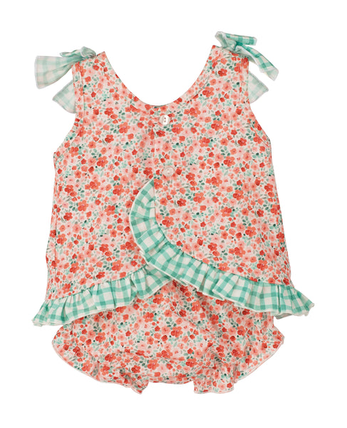 Mint Vichy Floral Top & Bloomer Set