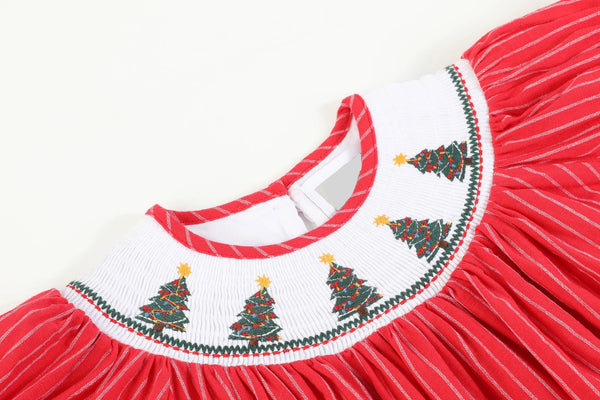 Christmas Tree Stripe Smocked Dress