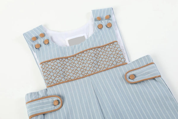 Light Blue Pinstripe Smocked Overall