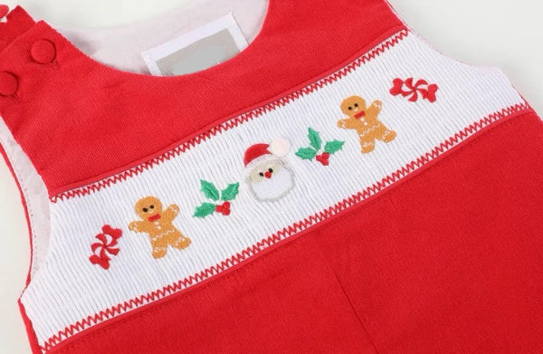 Velour Christmas Smocked Overall