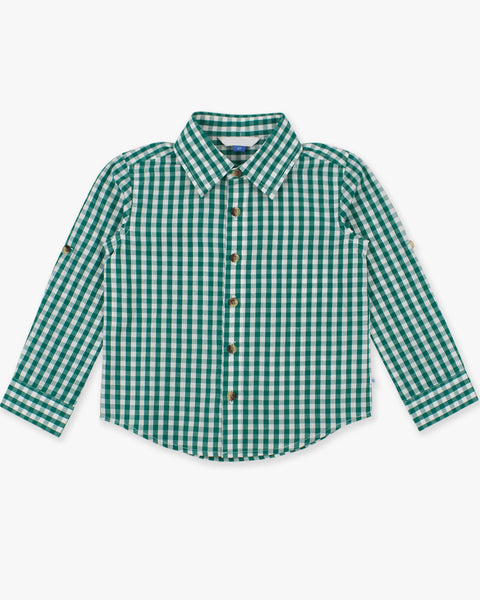 Emerald Green Gingham Long Sleeve Button Down Shirt