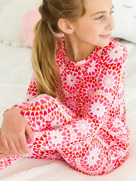 Pink & Red Kaleidoscope Hearts Pajama Set