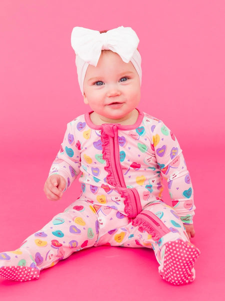 Candy Hearts Zipper Footie Pajamas