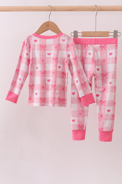 Heart Checkered Bamboo Pajama Set: 5T & 6Y