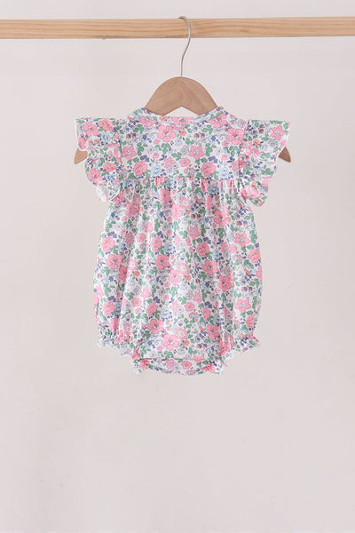 Blue Floral Smocked Bubble Romper