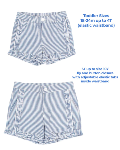 Blue Seersucker Ruffle Trim Woven Shorts