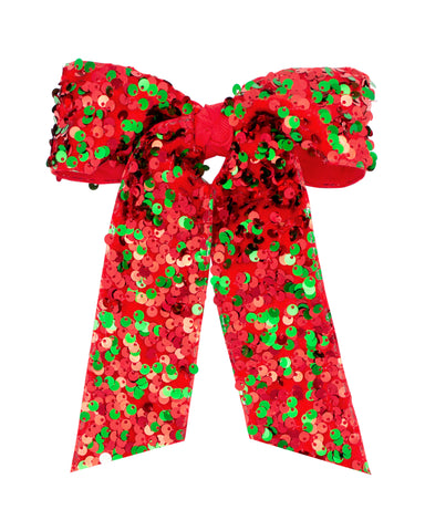 King Red & Green Velvet Sequin Long Tails Hair Bow