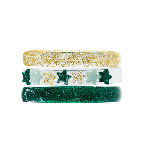 Stars Glitter Bangles Set (Green, Clear & Gold)