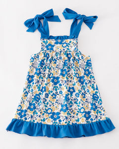 Blue Blooming Tie Dress