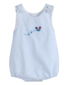 Blue Seersucker Airplane Bubble Romper