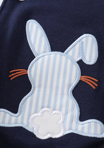 Navy Rabbit Applique Bubble Romper