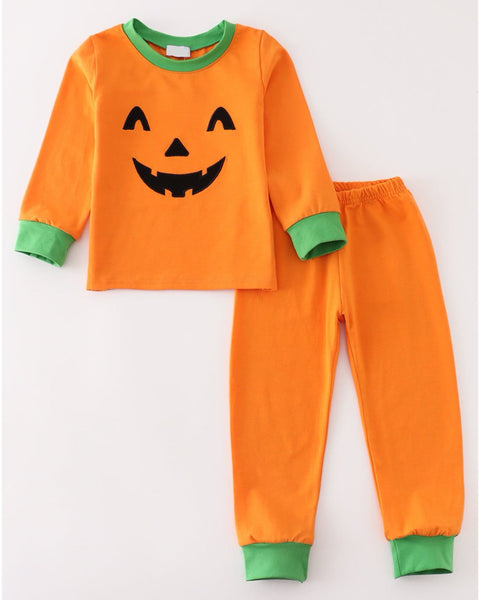 Jack O Lantern Embroidery Pajama Set: 12m
