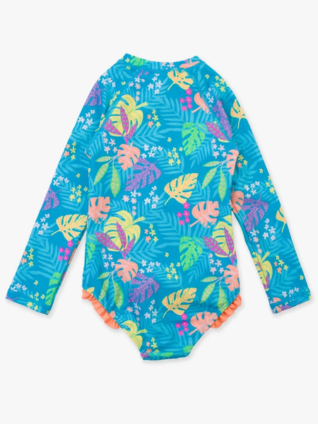 Vibrant Tropical Long Sleeve Rash Guard Swimsuit