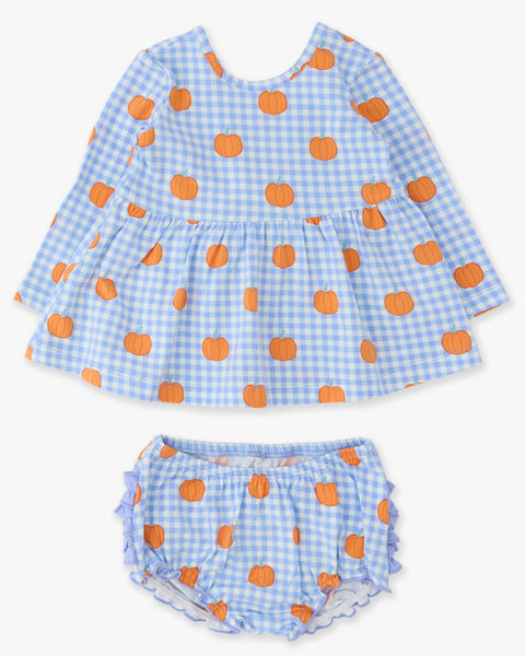 Pumpkin Gingham Top & Bloomer Set