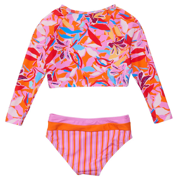 Ocean Blooming Crop Long Sleeve Rash Guard Bikini