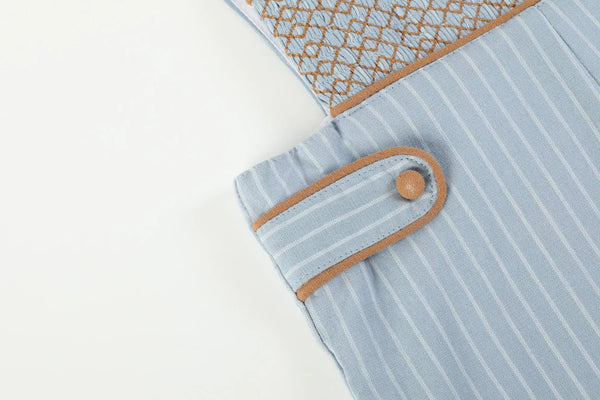 Light Blue Pinstripe Smocked Overall