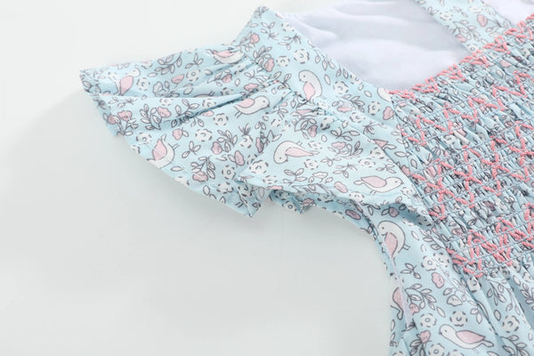 Floral Dove Smocked Romper