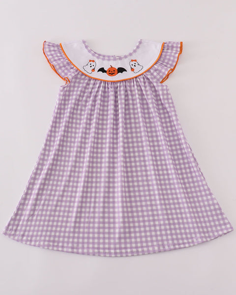 Friendly Ghost Embroidery Dress: 6Y