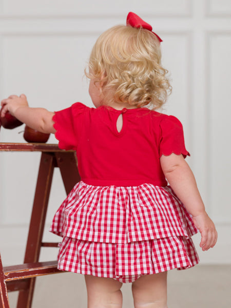 Red Gingham Skirted Romper: 2T