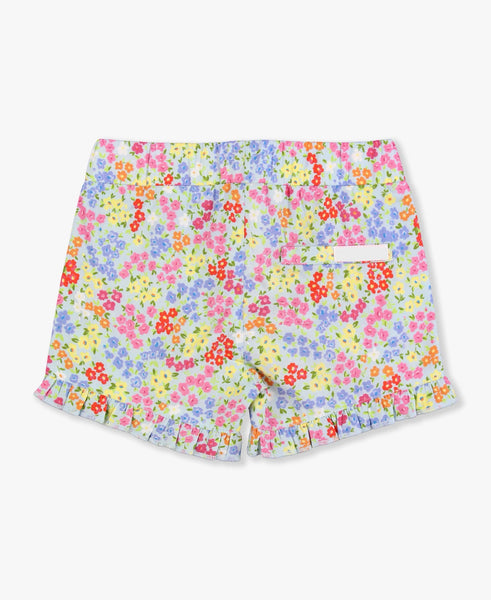 Floral Ruffle Trim Woven Shorts