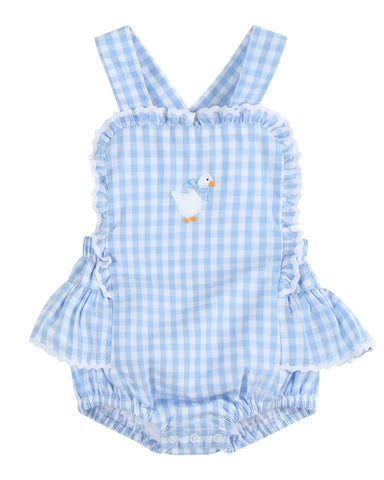 Goose Gingham Bow Ruffle Romper