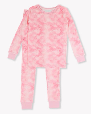 Pink Tie Dye Bamboo Viscose Ruffle Pajama Set