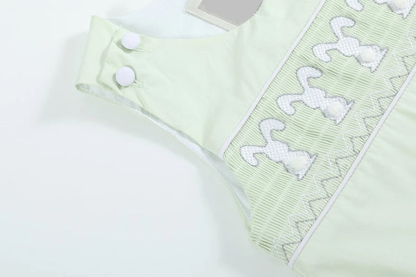 Pale Green Bunny Smocked Overall