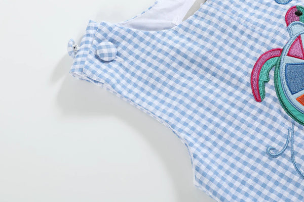 Blue Gingham Turtle Overall: 6-12m, 12–18m, 18-24m