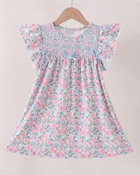 Blue Floral Smocked Dress