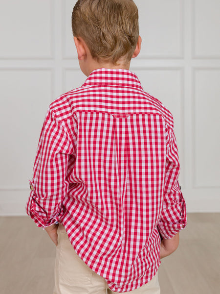 Red Gingham Long Sleeve Button Down Shirt