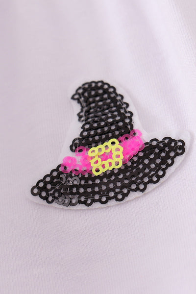 White Trick or Treat Sequin Tiered Ruffle Dress: 8Y