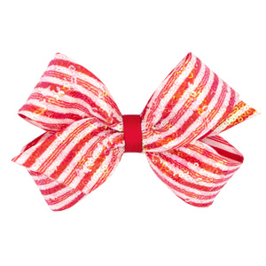 Sequined Hair Bow with Red and White Stripes (Medium & King)