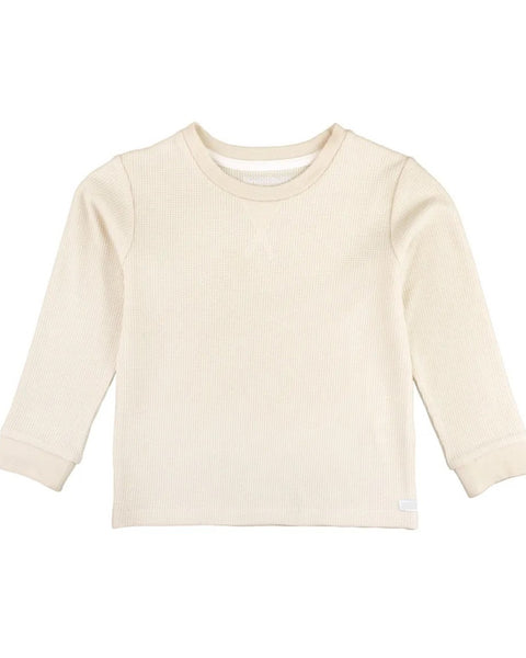 Oatmeal Waffle Knit Long Sleeve Crew Neck Shirt