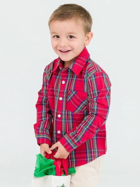 Holiday Plaid Long Sleeve Button-Down Shirt