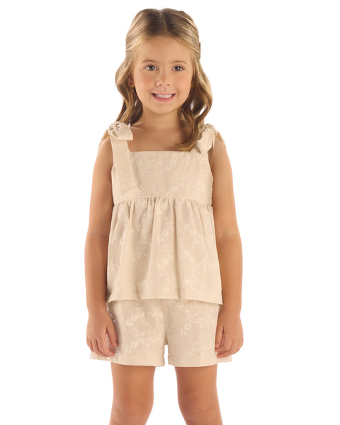 Flower Embroidered Woven Set: 3T