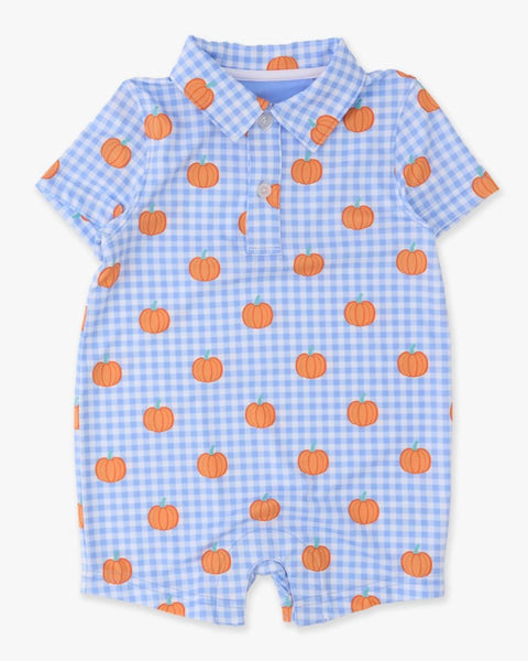Pumpkin Gingham Polo Romper (PRE-ORDER)