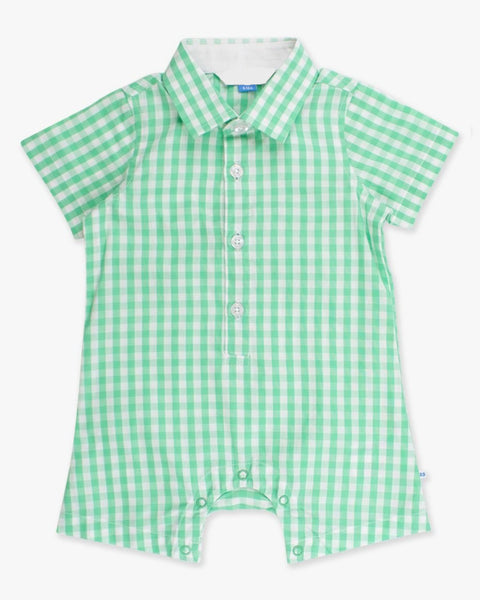 Gingham Woven Button-Up Romper