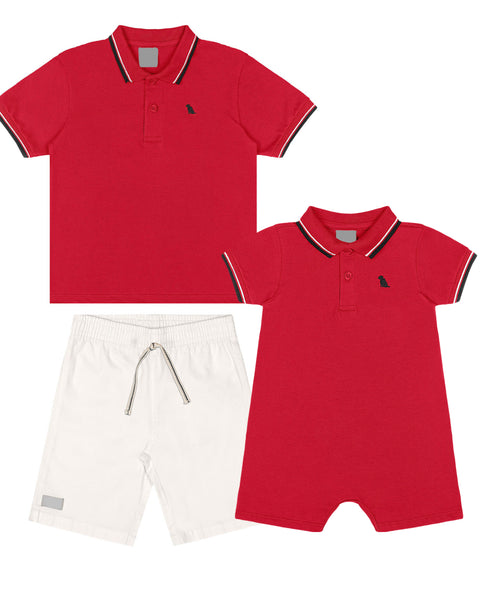 Red Piquet Polo Set