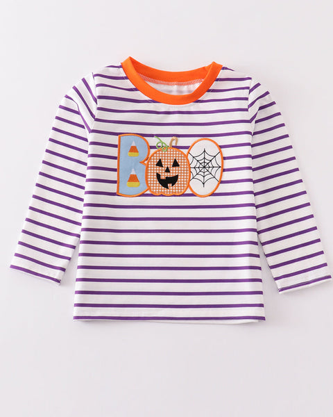 BOO Applique Purple Stripe Top