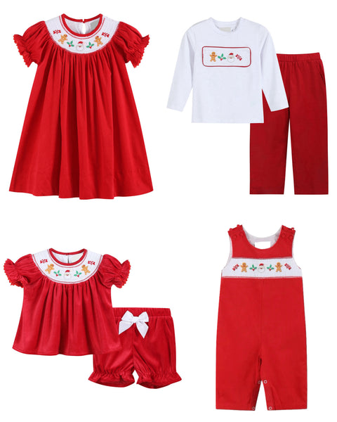 Velour Christmas Smocked Overall