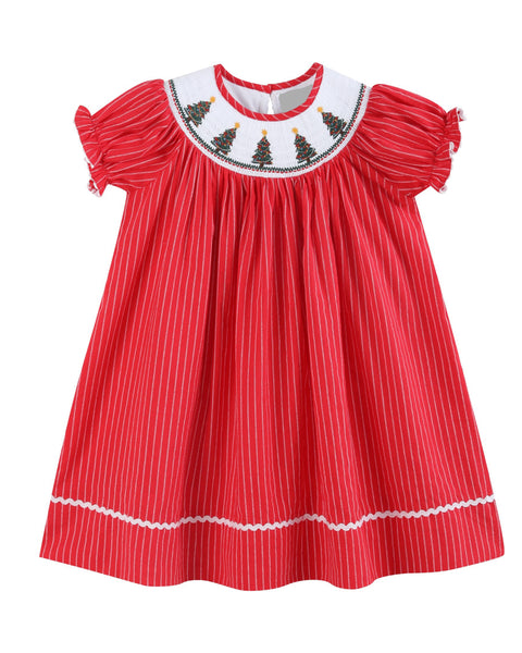 Christmas Tree Stripe Smocked Dress