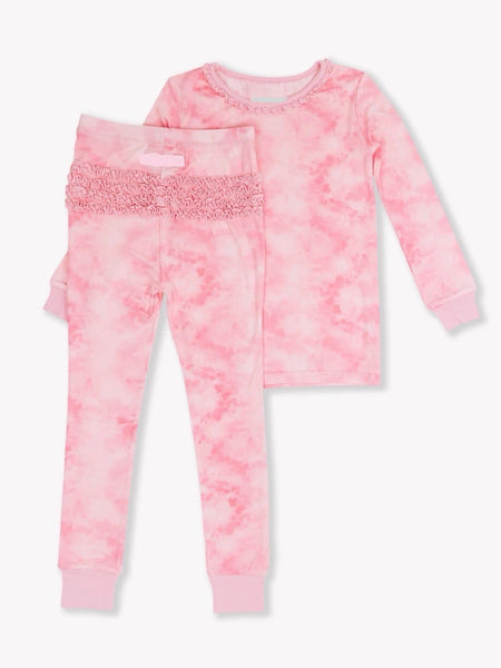 Pink Tie Dye Bamboo Viscose Ruffle Pajama Set