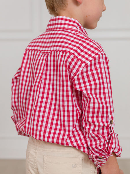 Red Gingham Long Sleeve Button Down Shirt