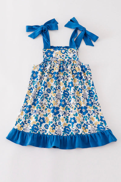 Blue Blooming Tie Dress