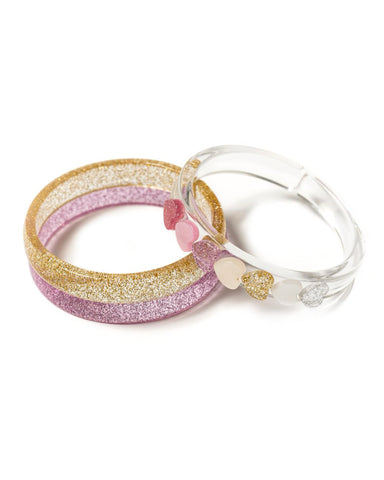 Heart Pearl Shades Glitter Bangle Set