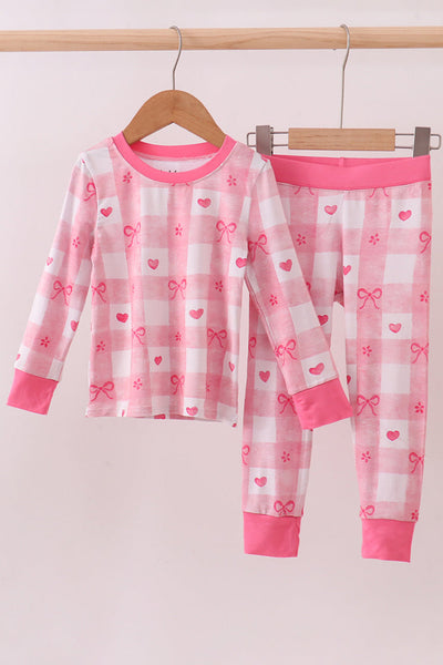 Heart Checkered Bamboo Pajama Set: 5T & 6Y