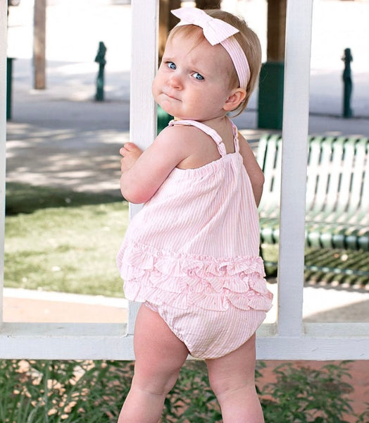 Pink Seersucker Woven Bubble Romper