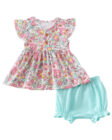 Floral Aqua Bloomer Set