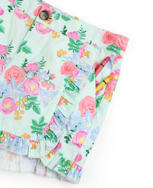 Lina Floral Ruffle Trim Woven Shorts
